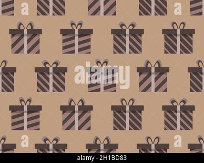 Seamless pattern with gift boxes in boho colors. Gift boxes with geometric pattern. Festive design for greeting card, wrapping paper and promotional m Stock Vector