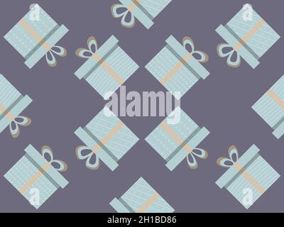 Seamless pattern with gift boxes in boho colors. Gift boxes with geometric pattern. Festive design for greeting card, wrapping paper and promotional m Stock Vector
