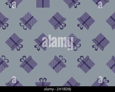 Seamless pattern with gift boxes in boho colors. Gift boxes with geometric pattern. Festive design for greeting card, wrapping paper and promotional m Stock Vector
