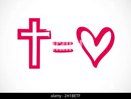 Cross equals love. Christianity symbol. Cross and heart icon vector ...