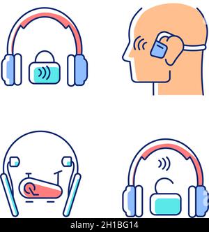 Wireless headphones RGB color icons set Stock Vector