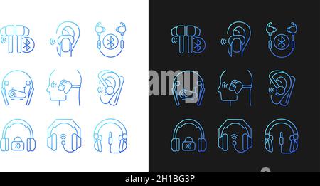 Earphones gradient icons set for dark and light mode Stock Vector