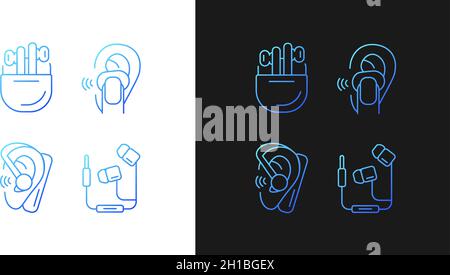 Compact in ear earphones gradient icons set for dark and light mode Stock Vector