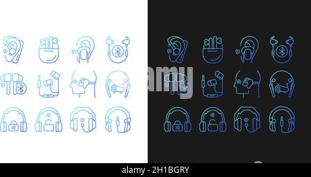 Different types of headphones gradient icons set for dark and light mode Stock Vector