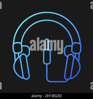 Wired circumaural headset gradient vector icon for dark theme Stock Vector