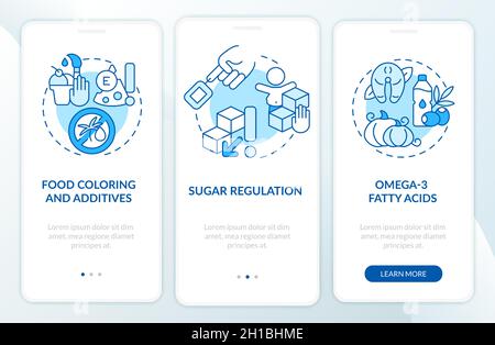 Diet for people with ADHD onboarding mobile app page screen Stock Vector