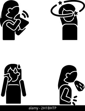 Panic disorder symptoms black glyph icons set on white space Stock Vector