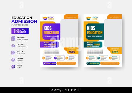 Kids back to school education admission flyer poster layout template Stock Vector