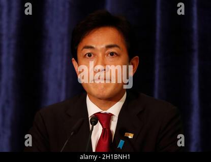 Tokyo, Japan. 18th Oct, 2021. The Democratic Party for the People leader Yuichiro Tamaki attends a debate session with other leaders of Japan's main political parties, ahead of October 31, 2021 lower house election, at the Japan National Press Club in Tokyo, Japan October 18, 2021. (Photo by Issei Kato/SOPA Images/Sipa USA) Credit: Sipa USA/Alamy Live News Stock Photo