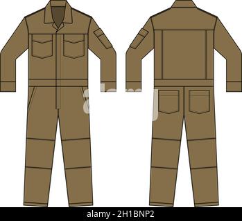 Long sleeves working overalls ( Jumpsuit, Boilersuit ) template vector illustration | brown Stock Vector