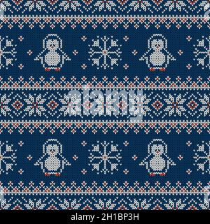 Christmas winter knitted pattern with penguins Vector Image