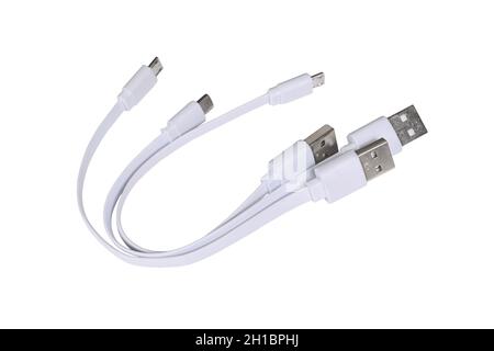 Three Micro USB Cables on White Background Stock Photo
