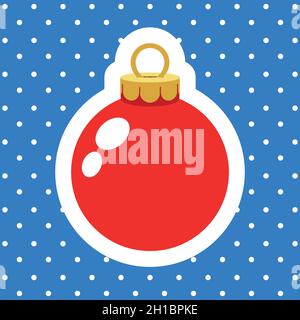 christmas ornament red ball on blue snowy Stock Vector