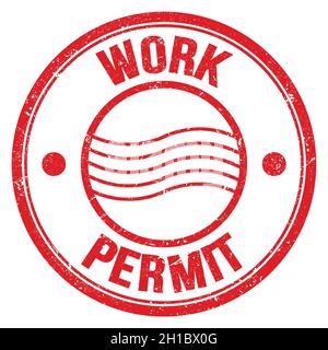 WORK PERMIT text written on red round postal stamp sign Stock Photo