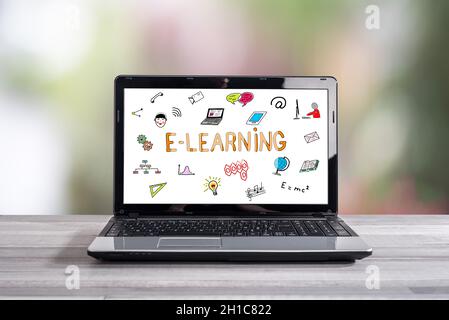 E-learning concept shown on a laptop screen Stock Photo