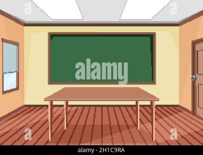 Empty classroom interior design with blackboard illustration Stock Vector