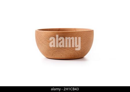 Empty wooden bowl isolated on white background Stock Photo