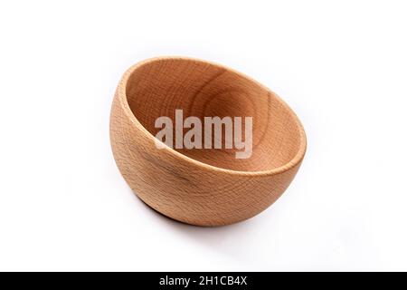 Empty wooden bowl isolated on white background Stock Photo