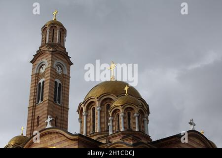 Clouds over the Church of the Christ the Saviour in Banja Luka downtown Stock Photo