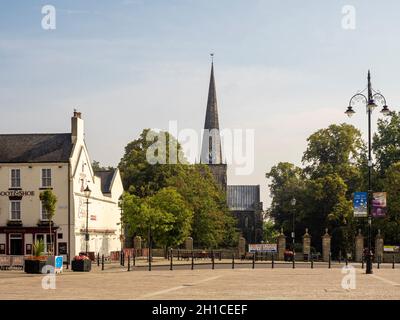 Market Square with St Cuthbert's Church in the distance. Darlington. UK Stock Photo