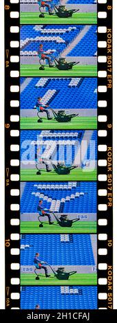 Movie film frames of last turf trim in Manchester City's former home at Maine Road, Manchester. Stock Photo