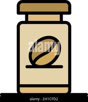 Jar of coffee beans icon. Outline jar of coffee beans vector icon color flat isolated Stock Vector
