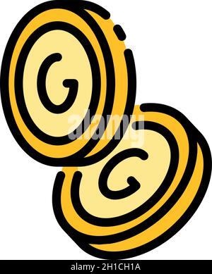 Two gold coins icon. Outline two gold coins vector icon color flat isolated Stock Vector