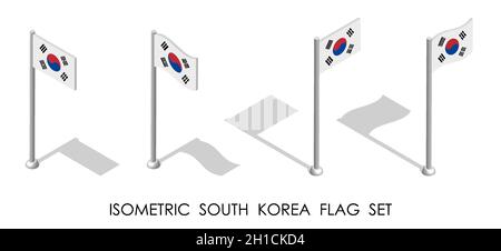isometric flag of SOUTH KOREA in static position and in motion on flagpole. 3d vector Stock Vector