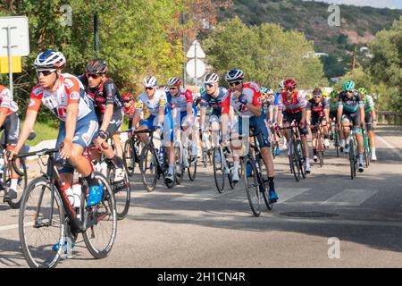 19th February 2020 - Cyclists taking part in stage 1 of the 46th Volta ao Algarve race,  Portimao - Lagos, Portugal Stock Photo