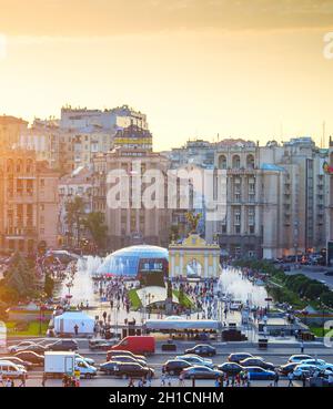 KIEV, UKRAINE - MAY 25, 2019: Skyline of Independence square (Maidan Nezalezhnosti) - is the main square of Kiev. Kiev capital of Ukraine Stock Photo