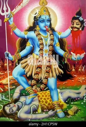 kali goddess of death indian hindu illustration tongue hanging Stock Photo