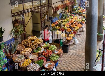 Funchal, Madeira, Portugal - April 23, 2018: Mercado dos Lavradores fruit and vegetable market in Funchal on Madeira Island. Portugal Stock Photo