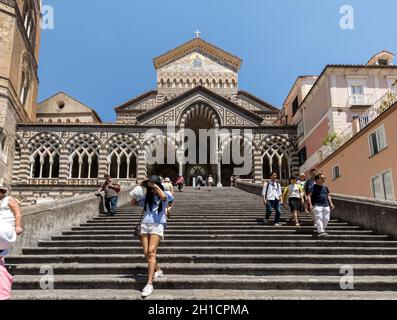 Amalfi, Italy - June 13, 2017: A majestic staircase leading to the Cathedral of St. Andrew in Amalfi. Italy Stock Photo