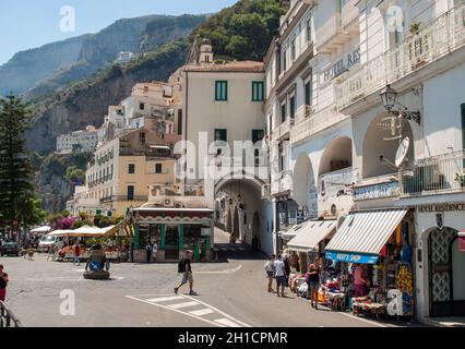 Amalfi, Italy - June 16, 2017: View of Amalfi. Amalfi is a charming resort town on the scenic Amalfi Coast of Italy. Stock Photo