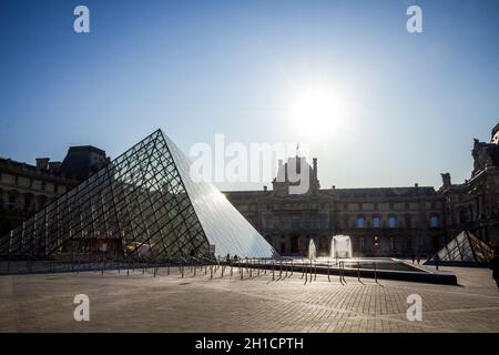 PARIS/FRANCE - September 10, 2019 : Louvre Museum and Pyramid Stock Photo