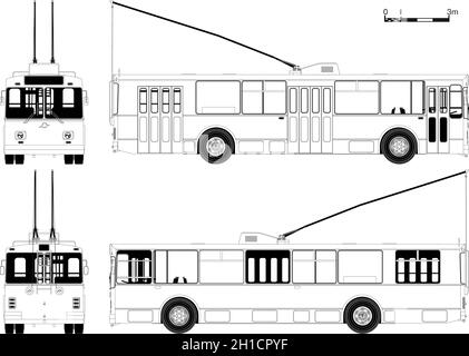 schematic drawing urban trolley. Available EPS-8 vector format separated by groups and layers for easy edit Stock Vector