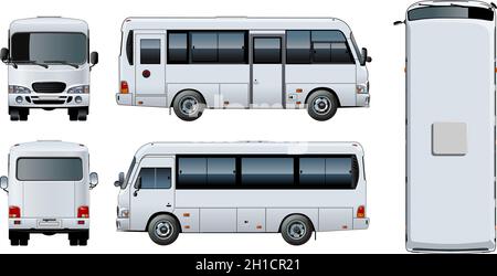 Vector realistic urban passenger mini-bus mock-up for brand identity, isolated on white. EPS-10 separated by groups and layers with transparency effec Stock Vector