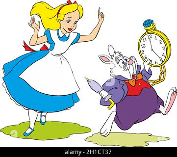rabbit alice in wonderland clock time cartoon illustration Stock Photo