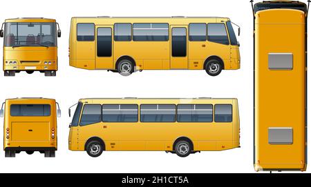 Vector realistic urban passenger mini-bus mock-up for brand identity, isolated on white. EPS-10 separated by groups and layers with transparency effec Stock Vector