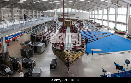 Lisbon, Portugal - March the 1st, 2020: Navy Museum, Lisbon, Portugal. Galleys room. Royal Brigantine Stock Photo