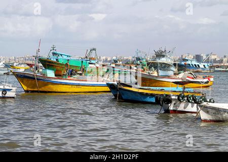 ALEXANDRIA, EGYPT - FEBRUARY 28: Alexandria harbour on FEBRUARY 28, 2010. Fisherman boats and harbour in Alexandria, Egypt. Stock Photo