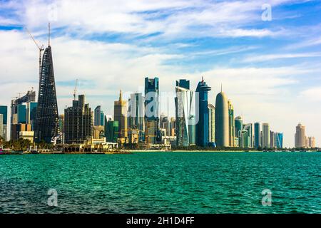 DOHA, QATAR - FEB 25, 2020: Downtown waterfront of Doha, Qatar Stock Photo