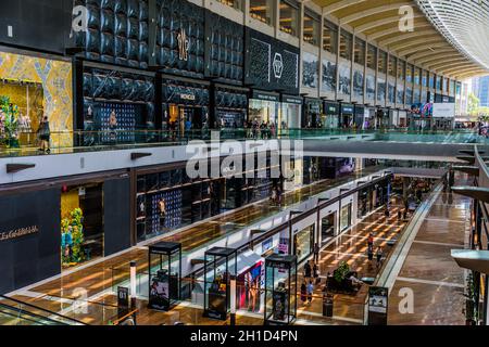 SINGAPORE - MAR 2, 2020: Interior of The Shoppes at Marina Bay Sands in Singapore Stock Photo