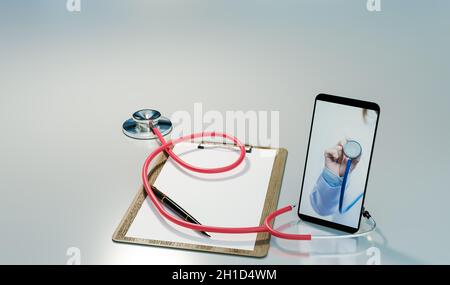 online consult and online medical examination or telemedicine concept, 3d illustration rendering Stock Photo