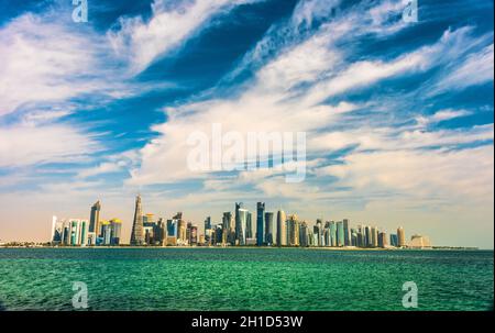 DOHA, QATAR - FEB 25, 2020: Downtown waterfront of Doha, Qatar Stock Photo