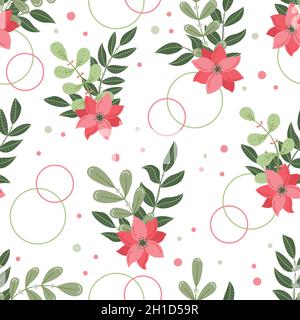 Botanical vector seamless pattern with plants and flowers Stock Vector
