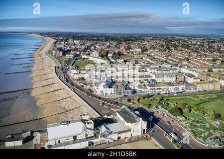 Bognor Regis aerial photo along the seafront west of the pier at this popular tourist destination in West Sussex. Stock Photo