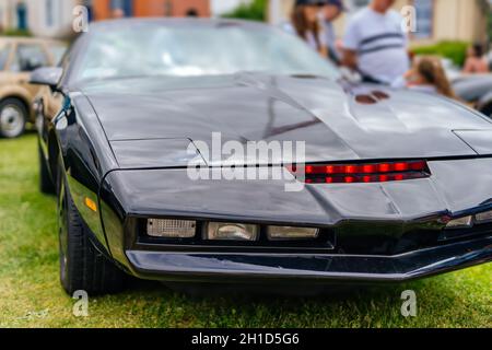 Bray, Ireland, June 2018 Bray Vintage Car Club show, open air retro cars display. Black Pontiac Firebird stylized as KITT from Knight Rider TV series Stock Photo