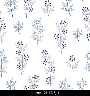 WInter seamless pattern with blue plants and flowers. Stock Vector