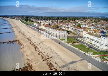 Aerial view along Marine Drive and Marine Park Gardens at the popular seaside resort of Bognor Regis on the South Coast of England. Stock Photo